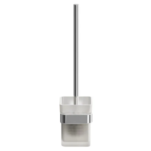 Taurus Polished Chrome And Frosted Glass Wall Mounted Toilet Brush And Holder - Image 2