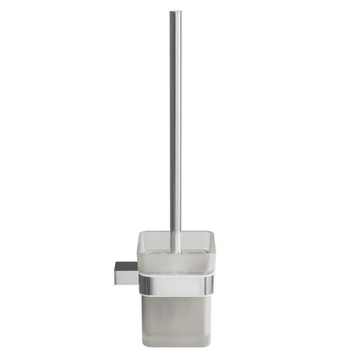 Taurus Polished Chrome And Frosted Glass Wall Mounted Toilet Brush And Holder - Image 4