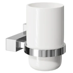 Virgo Polished Chrome And White Ceramic Wall Mounted Bathroom Tumbler