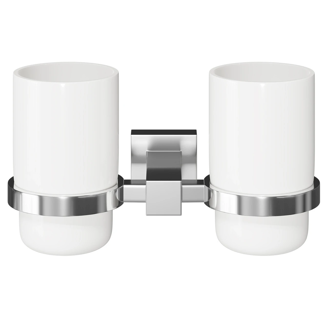 Virgo Polished Chrome And White Ceramic Wall Mounted Double Bathroom Tumbler - Image 2