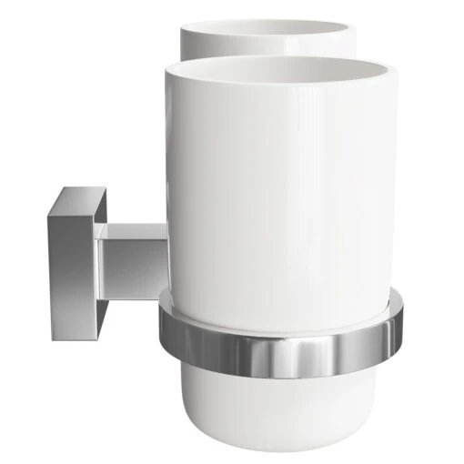 Virgo Polished Chrome And White Ceramic Wall Mounted Double Bathroom Tumbler - Image 4