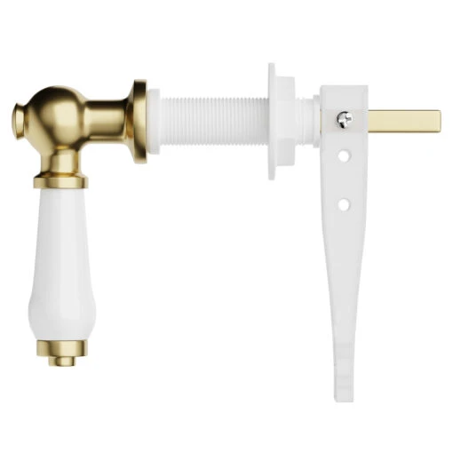 Windsor. White Ceramic And Brushed Brass Traditional Cistern Flush Lever - Image 2